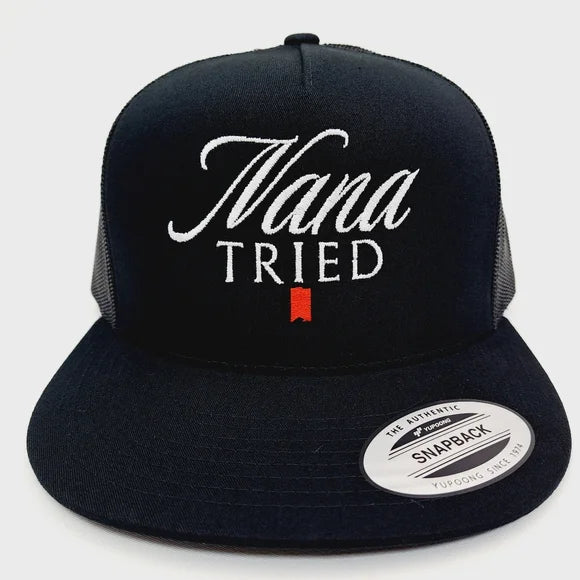Nana Tried Flat Bill Trucker Mesh Snapback Black