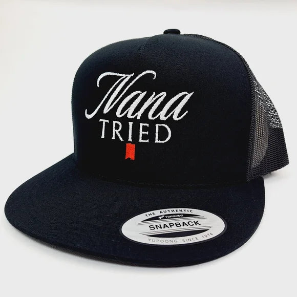 Nana Tried Flat Bill Trucker Mesh Snapback Black