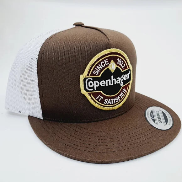Copenhagen Flat Bill Mesh Snapback Hat Cap Embroidered Brown