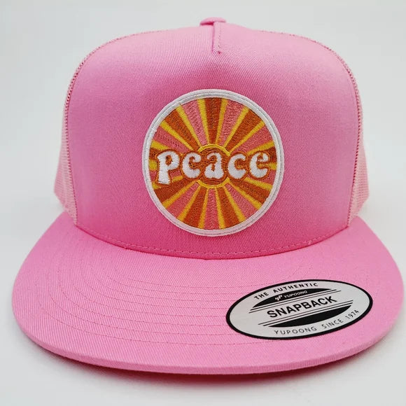 Peace Embroidered patch Flat Bill Trucker Mesh Snapback