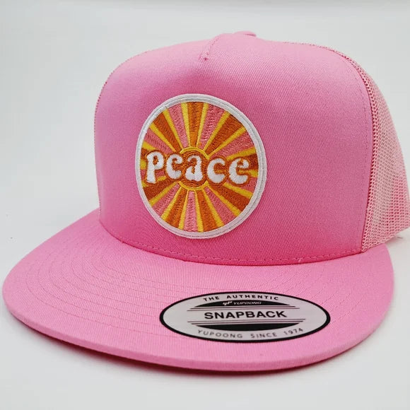Peace Embroidered patch Flat Bill Trucker Mesh Snapback