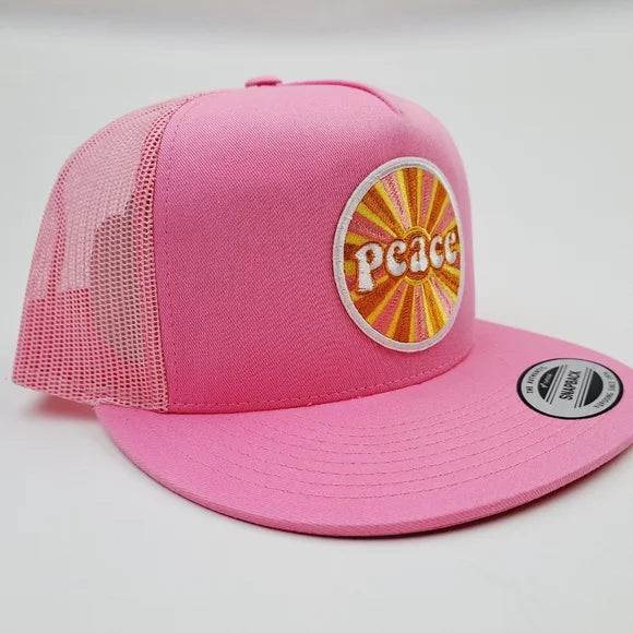 Peace Embroidered patch Flat Bill Trucker Mesh Snapback