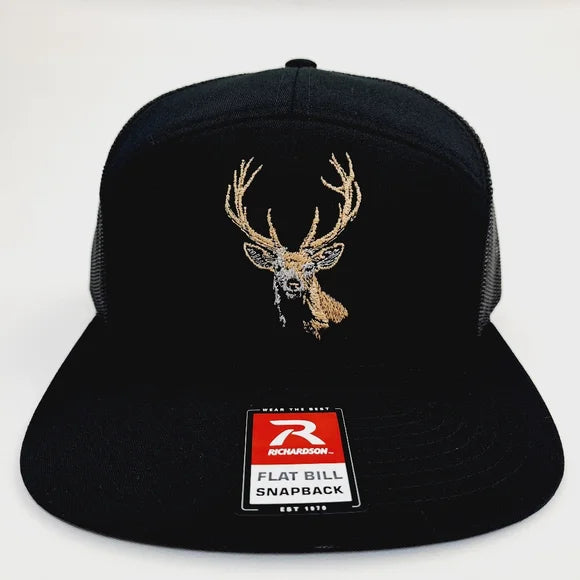 Buck Deer Swamp Donkey Richardson 168 7 Panel Flat Bill Trucker Mesh Snapback