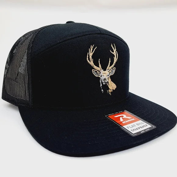 Buck Deer Swamp Donkey Richardson 168 7 Panel Flat Bill Trucker Mesh Snapback