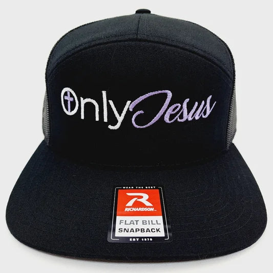 Only Jesus Richardson 168 Seven Panel Flat Bill Trucker Mesh Snapback Embroidered