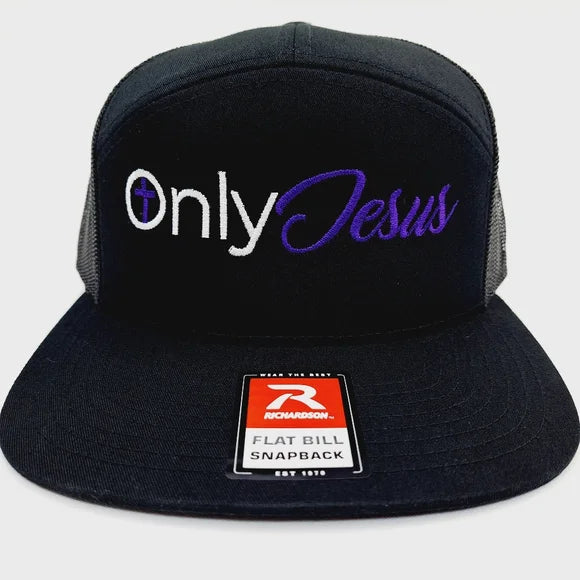 Only Jesus Richardson 168 7 panel Flat Bill Trucker Mesh Snapback Embroidered