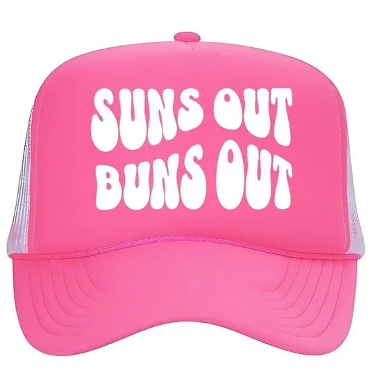 Suns Out Buns Out Foam Vintage Trucker Mesh Snapback Cap Hat Neon Pink Women's