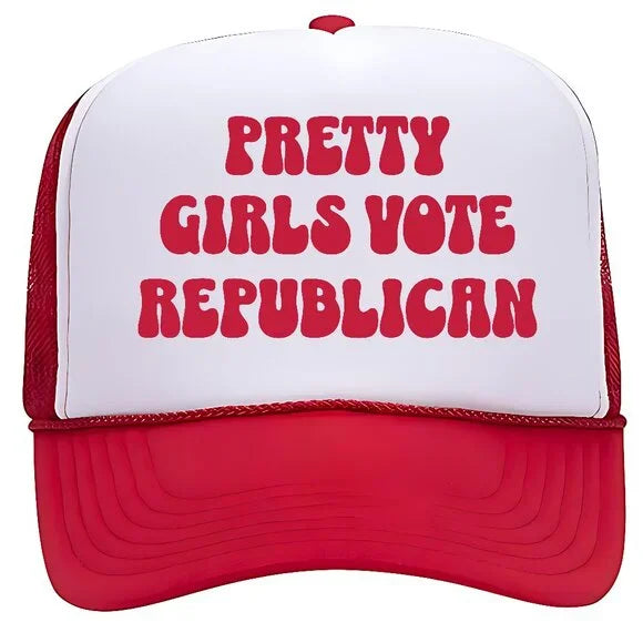 Pretty Girls Vote Republican Foam Vintage Trucker Mesh Snapback Cap Hat Red