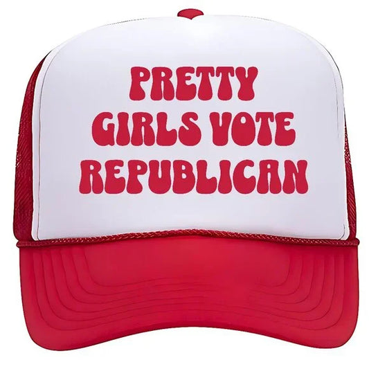 Pretty Girls Vote Republican Foam Vintage Trucker Mesh Snapback Cap Hat Red