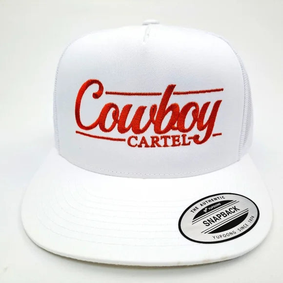 Cowboy Cartel Flat Bill Trucker Mesh Snapback White Yupoong 6006