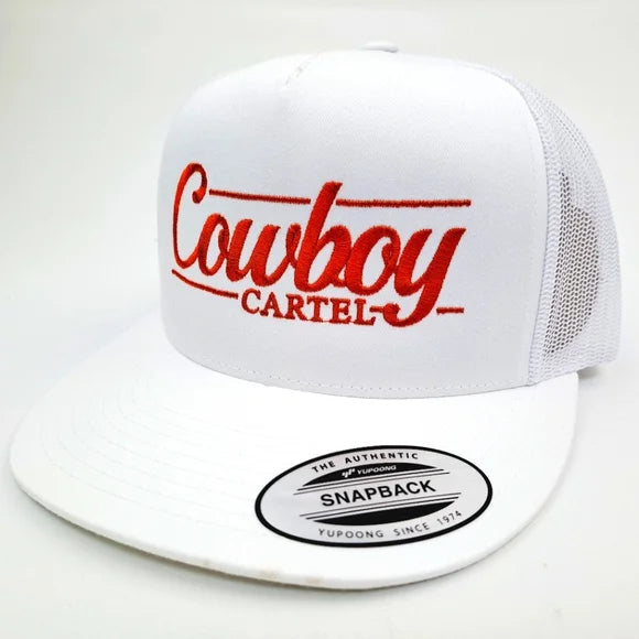 Cowboy Cartel Flat Bill Trucker Mesh Snapback White Yupoong 6006