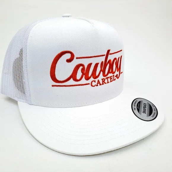 Cowboy Cartel Flat Bill Trucker Mesh Snapback White Yupoong 6006