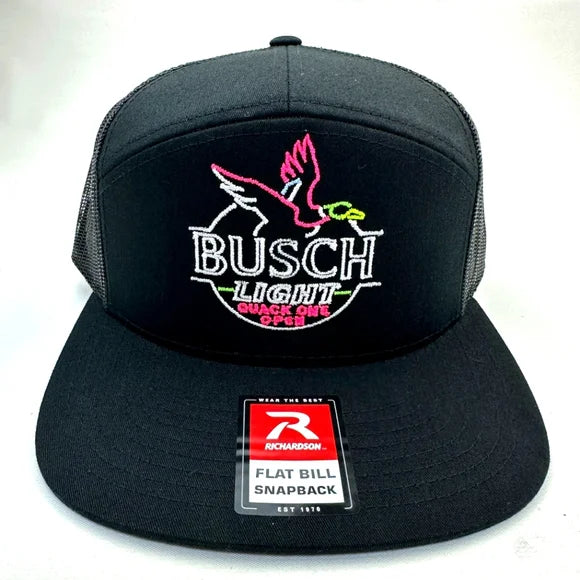 Busch Duck Hunter's Beer Drinking Hat Cap Mesh Snapback Black Flat Bill