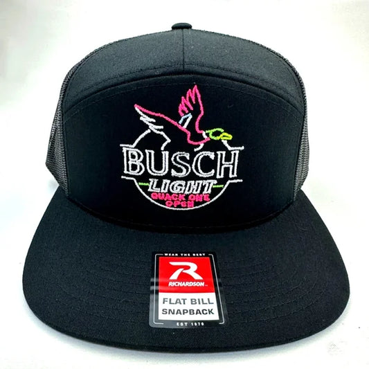 Busch Duck Hunter's Beer Drinking Hat Cap Mesh Snapback Black Flat Bill