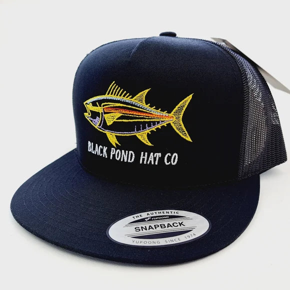 Black Pond Hat Co. Flat Bill Trucker Mesh Snapback Tuna Fishing Embroidered Outdoors