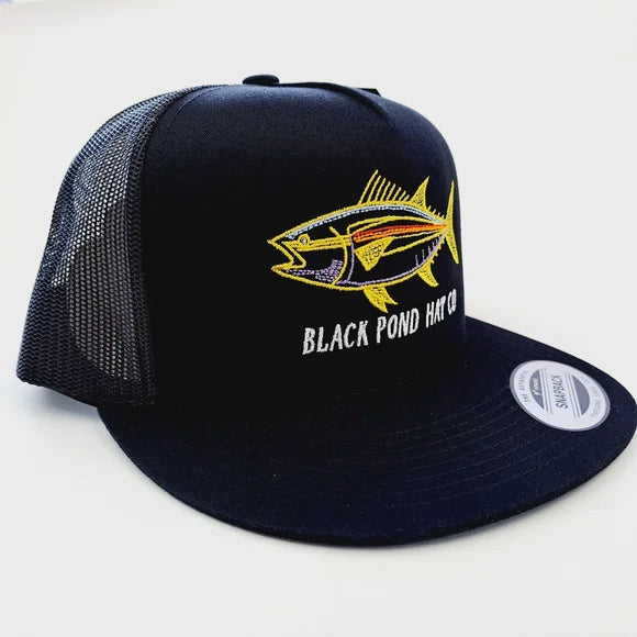 Black Pond Hat Co. Flat Bill Trucker Mesh Snapback Tuna Fishing Embroidered Outdoors