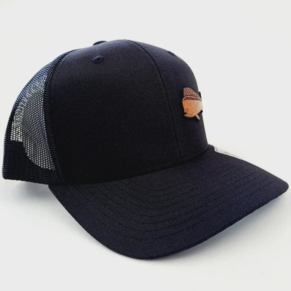 Mahi Dorado Fishing Leather Patch Trucker Mesh Snapback Black