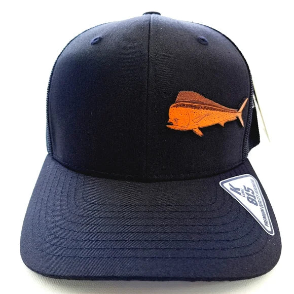 Mahi Dorado Fishing Leather Patch Trucker Mesh Snapback Black