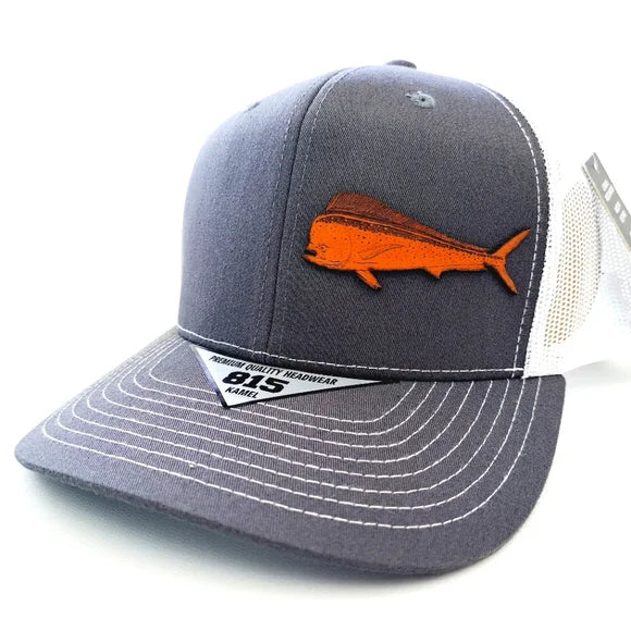 Mahi Dorado Fishing Leather Patch Trucker Mesh Snapback Black