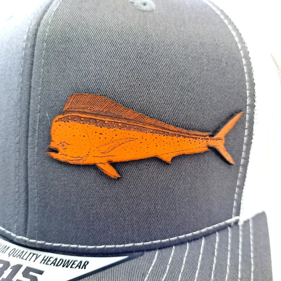 Mahi Dorado Fishing Leather Patch Trucker Mesh Snapback Black