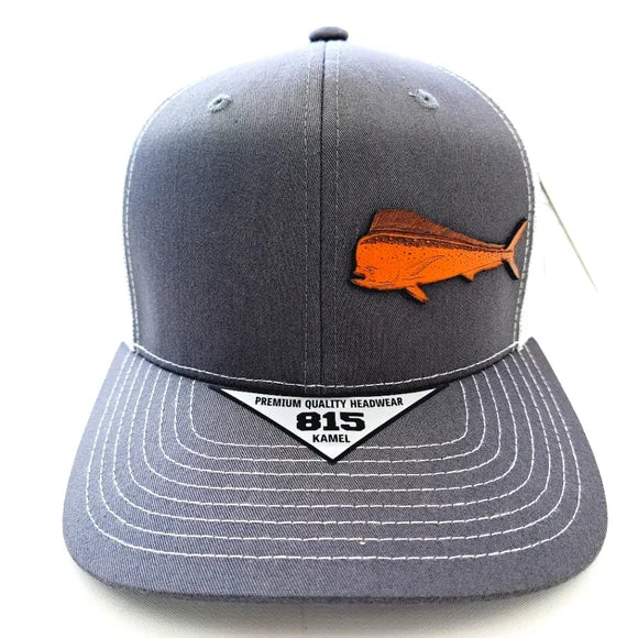 Mahi Dorado Fishing Leather Patch Trucker Mesh Snapback Black