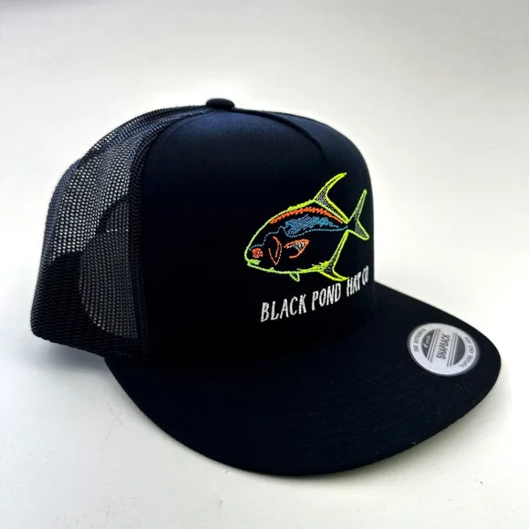 Black Pond Pompano Fish Flat Bill Trucker Mesh Snapback
