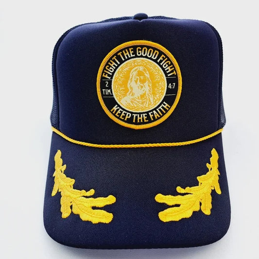 Jesus Christ 2 Timothy 4:7 Foam Trucker Mesh Snapback Cap Hat Black