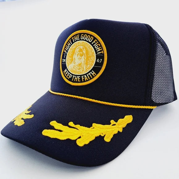 Jesus Christ 2 Timothy 4:7 Foam Trucker Mesh Snapback Cap Hat Black