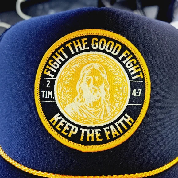 Jesus Christ 2 Timothy 4:7 Foam Trucker Mesh Snapback Cap Hat Black