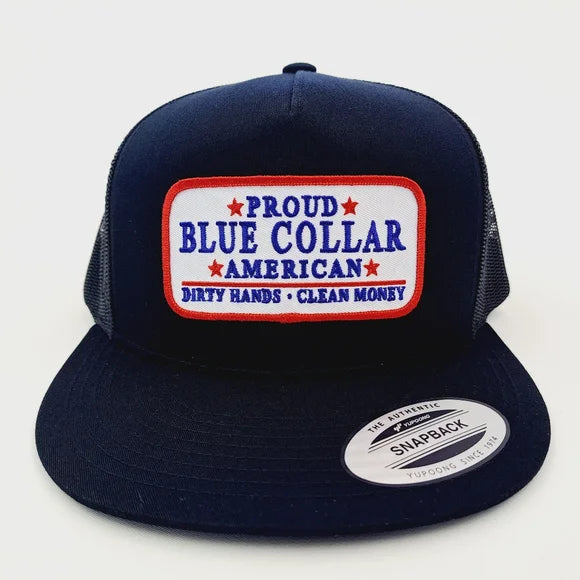 Blue Collar Flat Bill Trucker Mesh Snapback Black High Crown