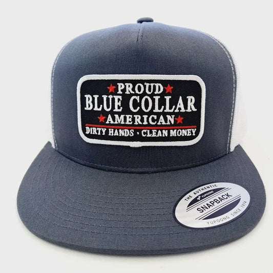 Blue Collar Flat Bill Trucker Mesh Snapback Black High Crown