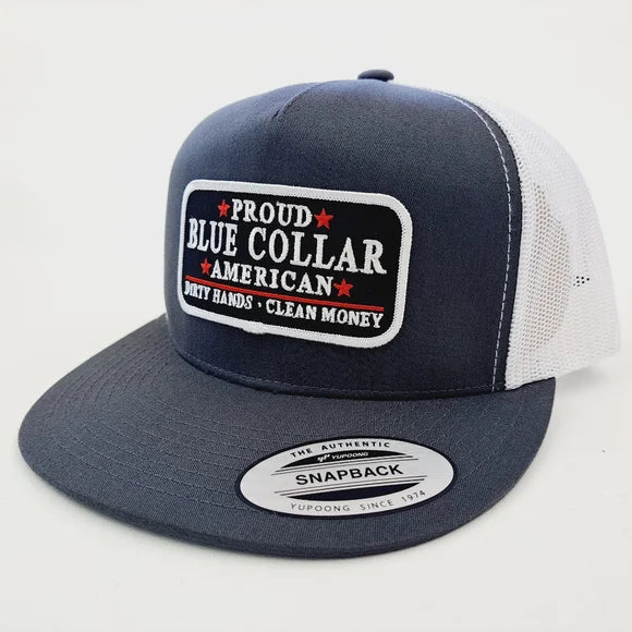 Blue Collar Flat Bill Trucker Mesh Snapback Black High Crown