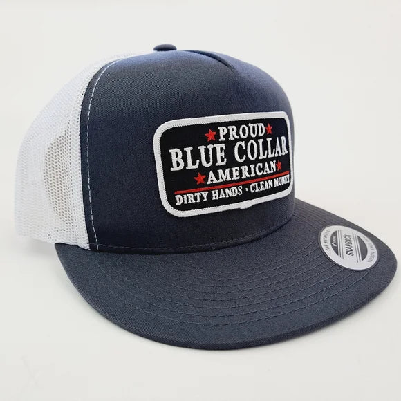 Blue Collar Flat Bill Trucker Mesh Snapback Black High Crown