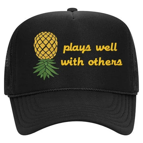 Plays well with others Pineapple Foam Trucker Mesh Snapback Cap Hat Black