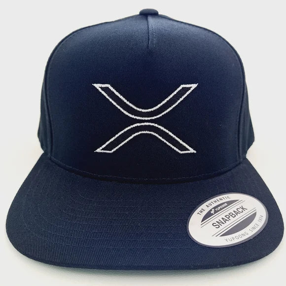 XRP Crypto Flat Bill Yupoong Snapback Hat Cap Embroidered Black