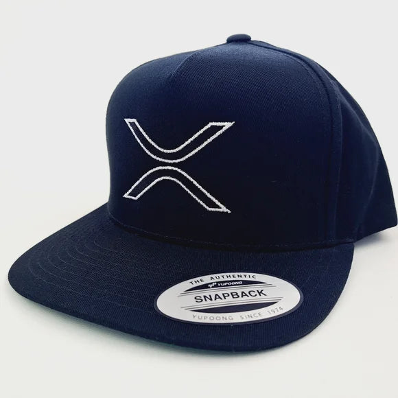XRP Crypto Flat Bill Yupoong Snapback Hat Cap Embroidered Black