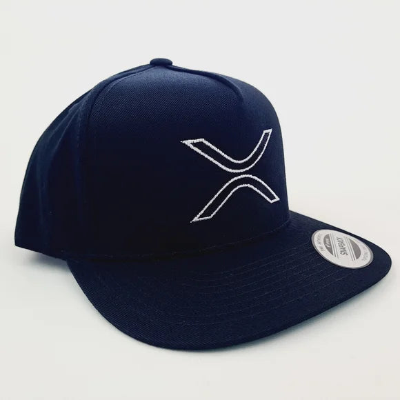 XRP Crypto Flat Bill Yupoong Snapback Hat Cap Embroidered Black