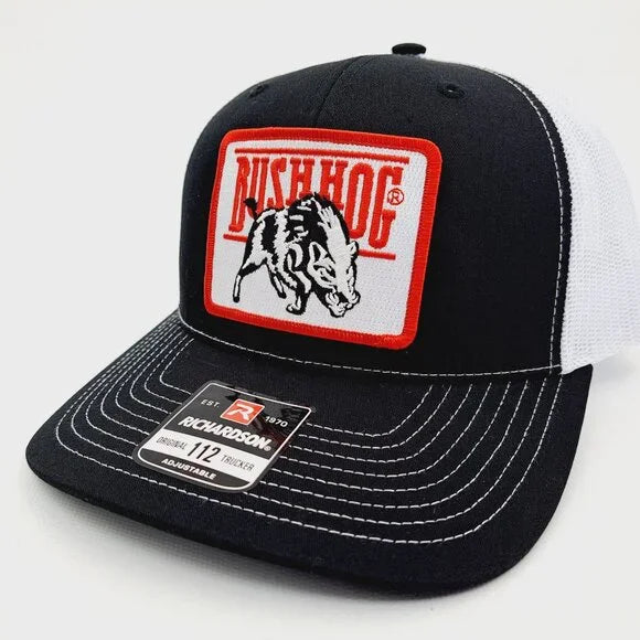 Bush Hog Patch Richardson 112 Trucker Mesh Snapback Cap Hat Black White