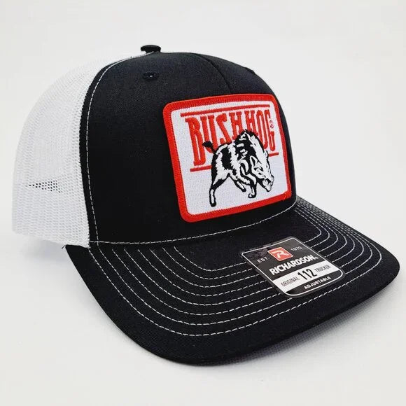 Bush Hog Patch Richardson 112 Trucker Mesh Snapback Cap Hat Black White
