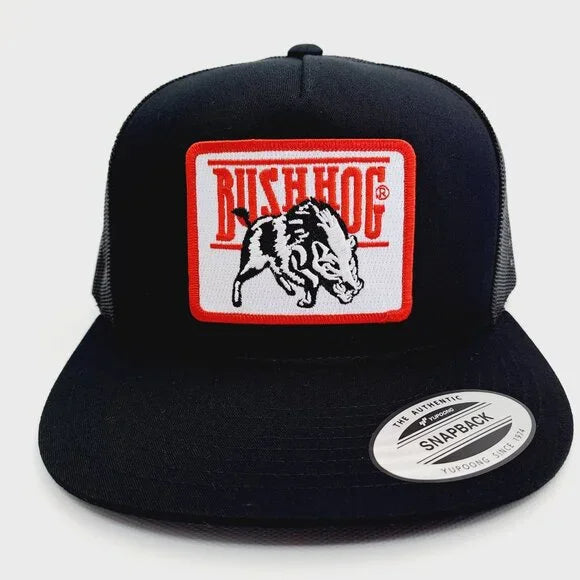Bush Hog Embroidered Patch Flat Bill Trucker Mesh Snapback Cap Hat Black