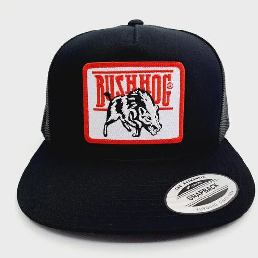 Bush Hog Embroidered Patch Flat Bill Trucker Mesh Snapback Cap Hat Black