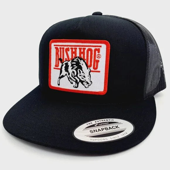 Bush Hog Embroidered Patch Flat Bill Trucker Mesh Snapback Cap Hat Black