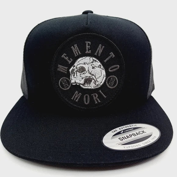 Memento Mori Flat Bill Trucker Mesh Snapback Hat Cap Embroidered