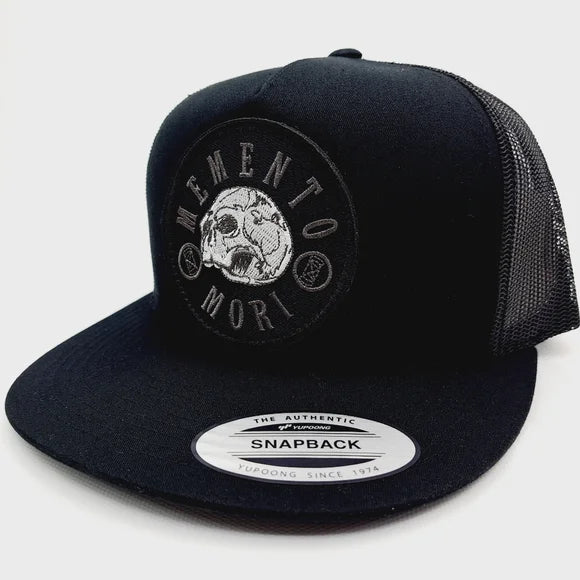 Memento Mori Flat Bill Trucker Mesh Snapback Hat Cap Embroidered