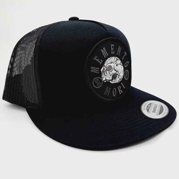 Memento Mori Flat Bill Trucker Mesh Snapback Hat Cap Embroidered