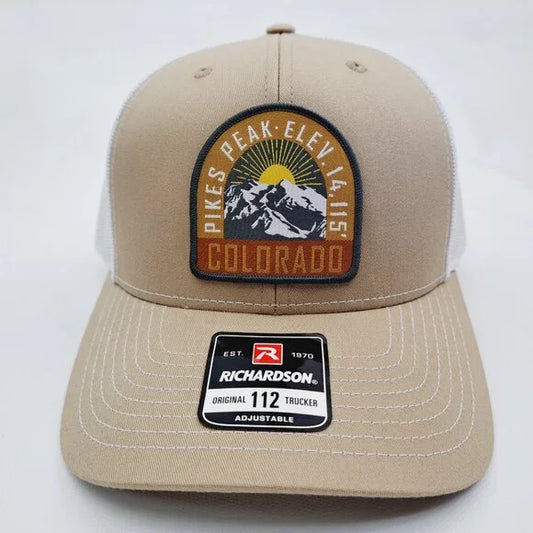 Pikes Peak Colorado Woven Patch Hat Cap Richardson 112 Trucker Style Mesh