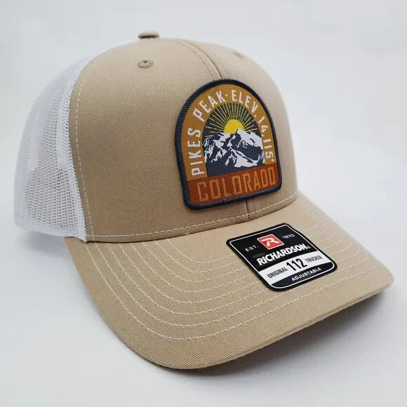 Pikes Peak Colorado Woven Patch Hat Cap Richardson 112 Trucker Style Mesh