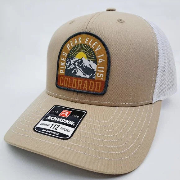 Pikes Peak Colorado Woven Patch Hat Cap Richardson 112 Trucker Style Mesh