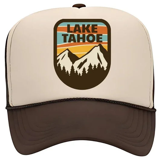 Lake Tahoe Hat Foam Trucker Mesh Snapback Cap Hat Tan & Brown