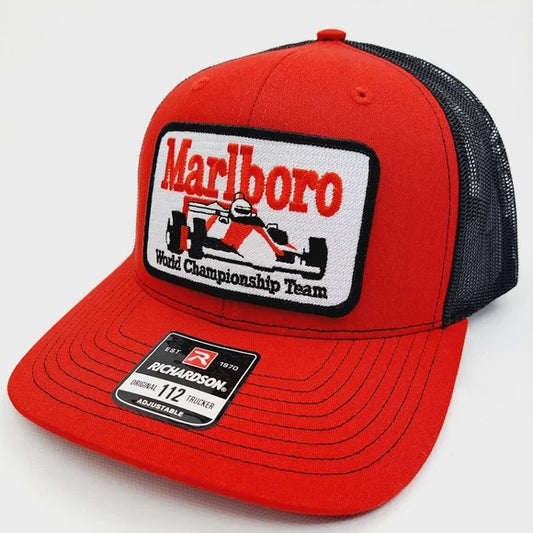 Marlboro Racing Richardson 112 Embroidered Patch Trucker Mesh Snapback Cap Hat